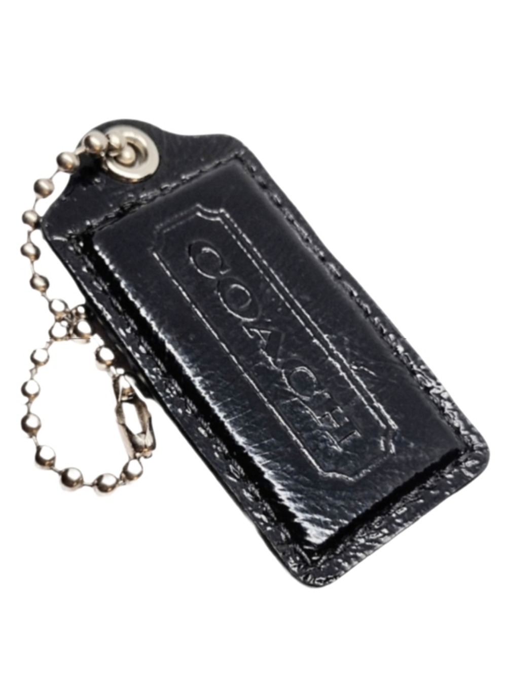 👜 2.5" XL Coach Black Patent Leather Hangtag Bag Fob Purse Charm Keychain Y2K